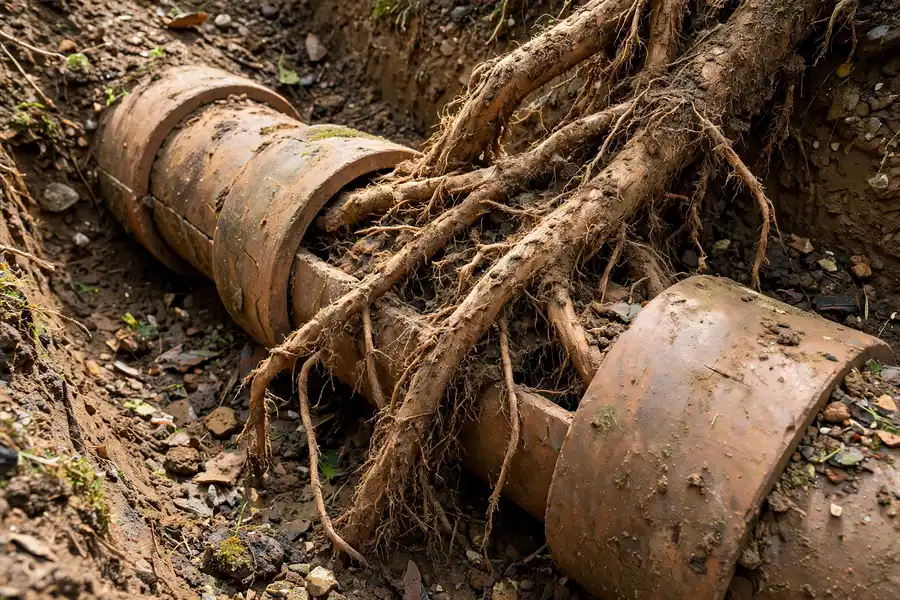 Raíces de Árboles en las Líneas de Alcantarillado — Sewer Line Repair Works